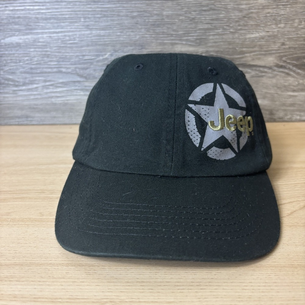 Jeep Hat Cap Strap Back Black Embroidered Star Myrtle Beach CJ Mens Off Road
